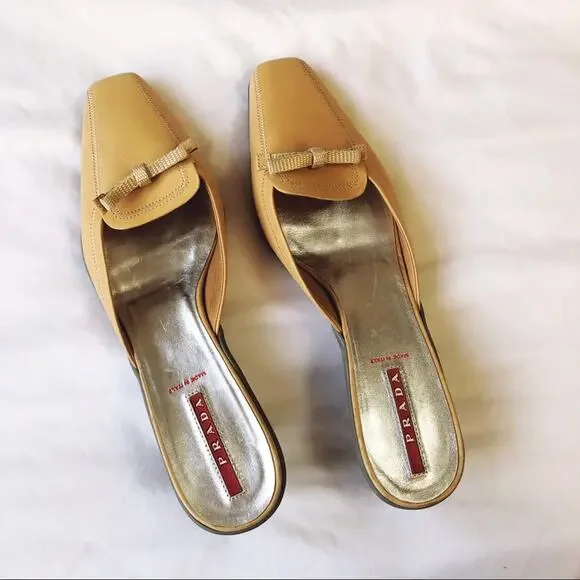 Authentic Prada Tan Leather Square-Toe Mules - Picture 8 of 8